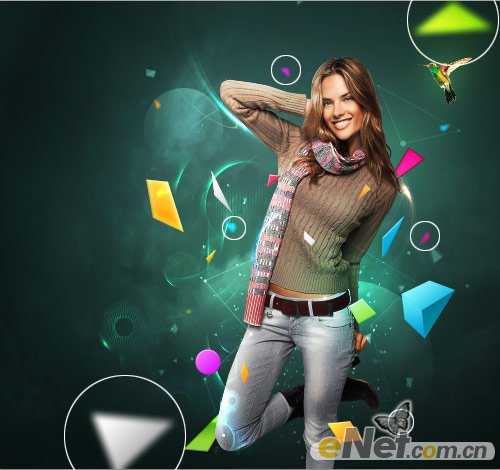 PhotoShop为美女图片打造出抽象几何时尚海报教程