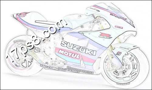 photoshop将铃木摩托车制作出彩色素描图片效果