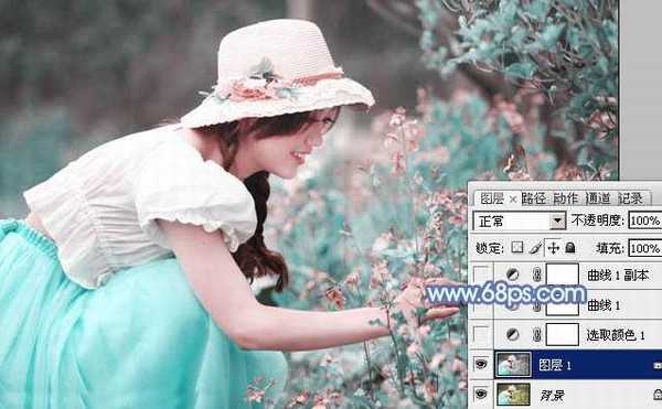 photoshop利用通道替换将花草中的美女调制出柔美的淡蓝色