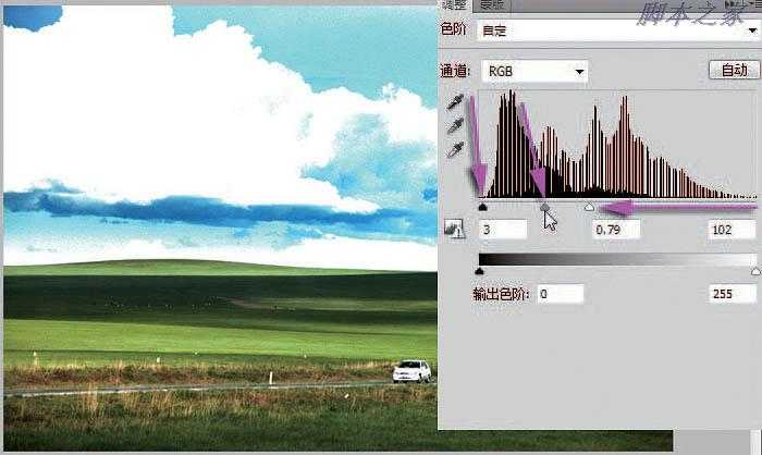 photoshop利用直方图信息完美修复严重偏暗的草原图片