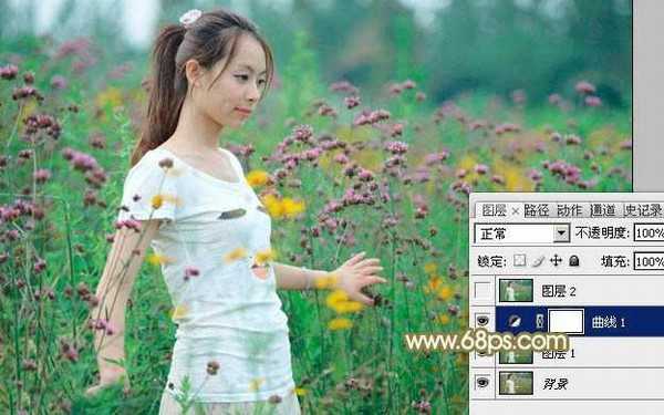 Photoshop利用Lab模式为野花中的美女加上甜美的粉色调