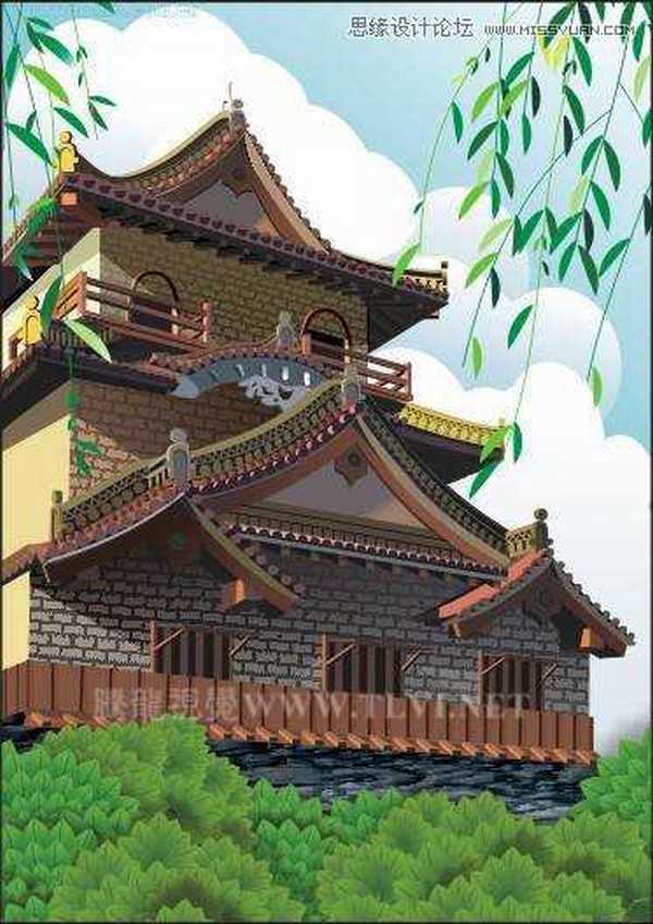 CorelDRAW实例教程:绘制中国古典建筑城楼场景画面