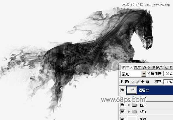 Photoshop将骏马图制作中国风特效水墨效果